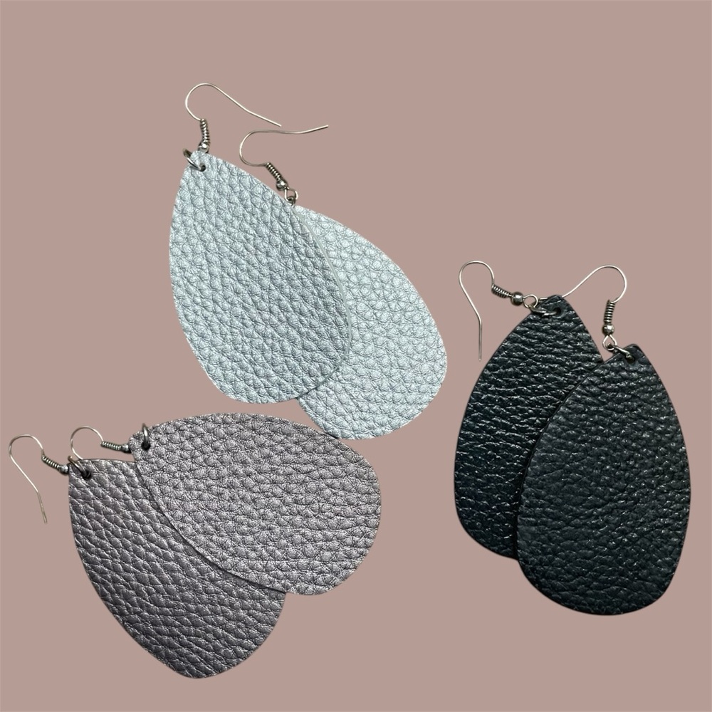 Leather Earrings-Handmade Set of 3